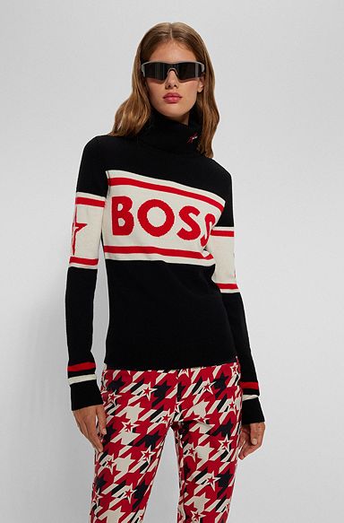 BOSS x Perfect Moment logo sweater in virgin wool, Black