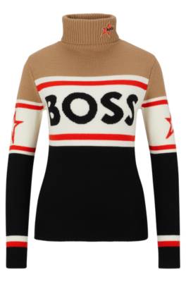 Hugo Boss X Perfect Moment Logo Sweater In Merino Wool In Beige