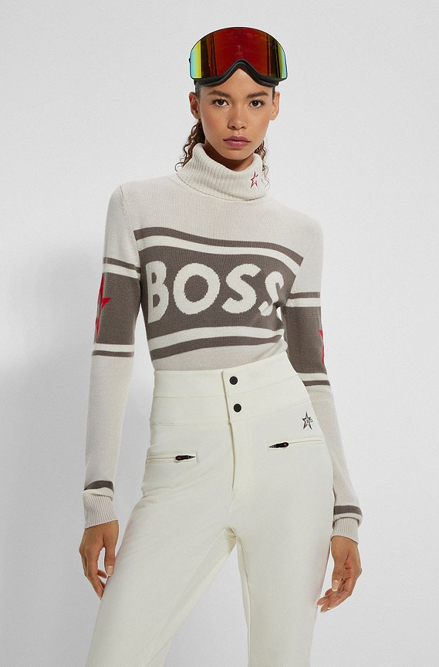 BOSS x Perfect Moment свитер из чистой шерсти с логотипом, Светло-бежевый