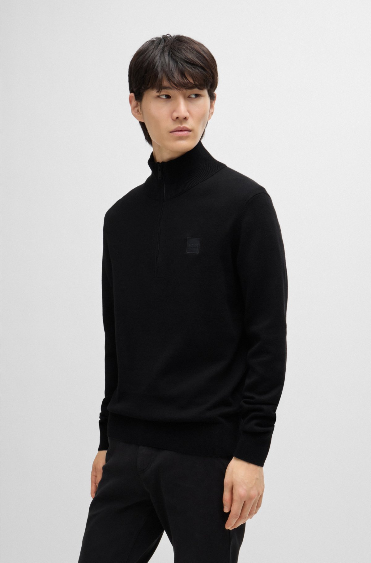 BOSS - Zip-neck knitted sweater in cotton and cashmere