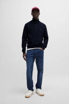 BOSS - Zip-neck knitted sweater in cotton and cashmere 