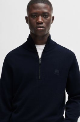 BOSS - Zip-neck knitted sweater in cotton and cashmere 