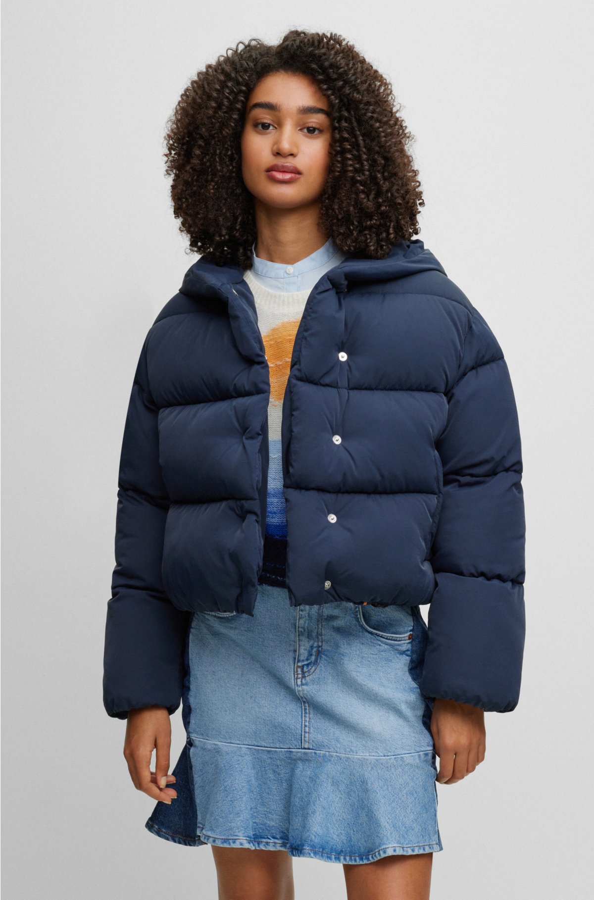 BOSS - Hooded puffer jacket in crinkle fabric with signature lining
