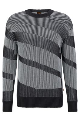 BOSS - Relaxed-fit cotton-blend sweater with blown-up stripe