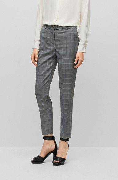 Regular-fit trousers in checked virgin wool, Grey