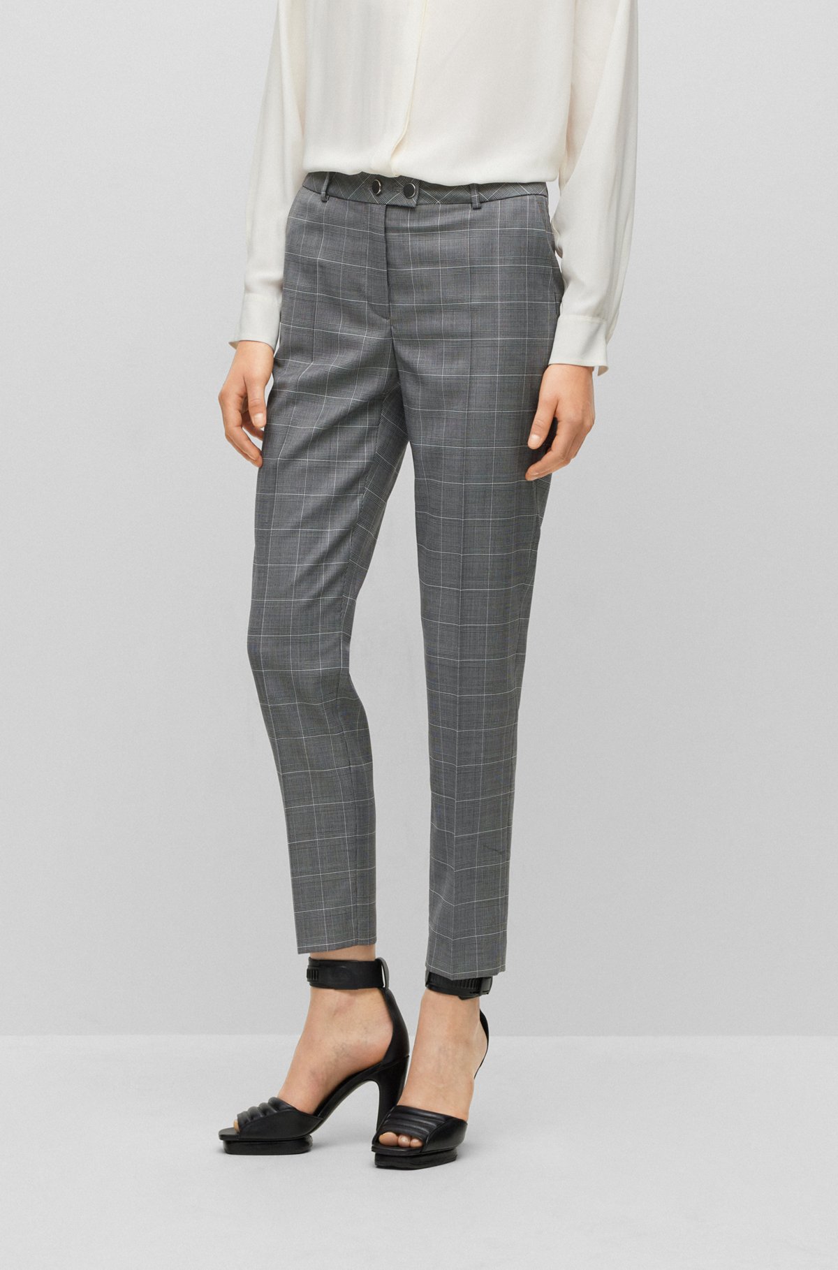 BOSS - Regular-fit trousers in checked virgin wool