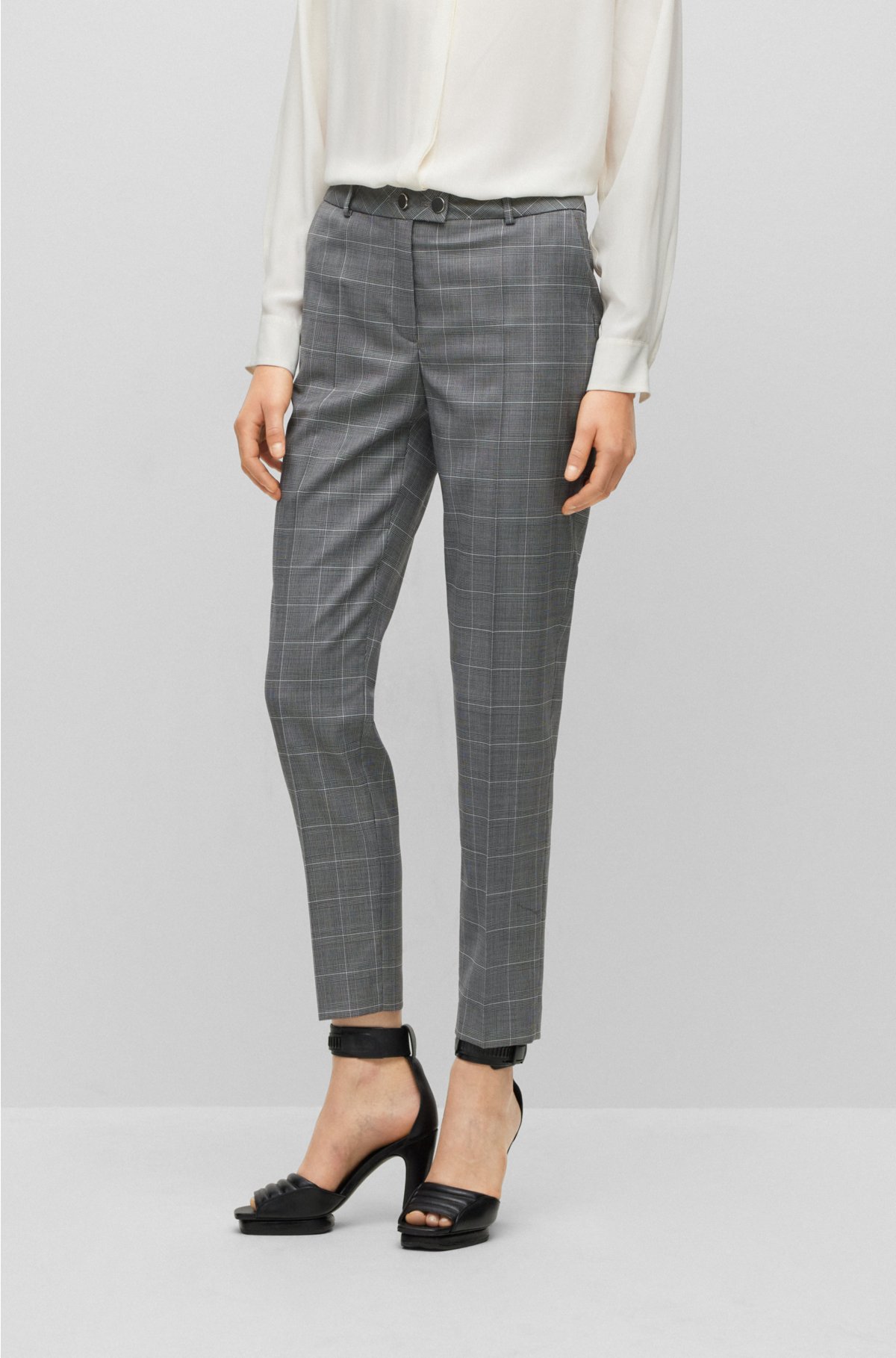 trousers in checked wool - BOSS virgin Regular-fit
