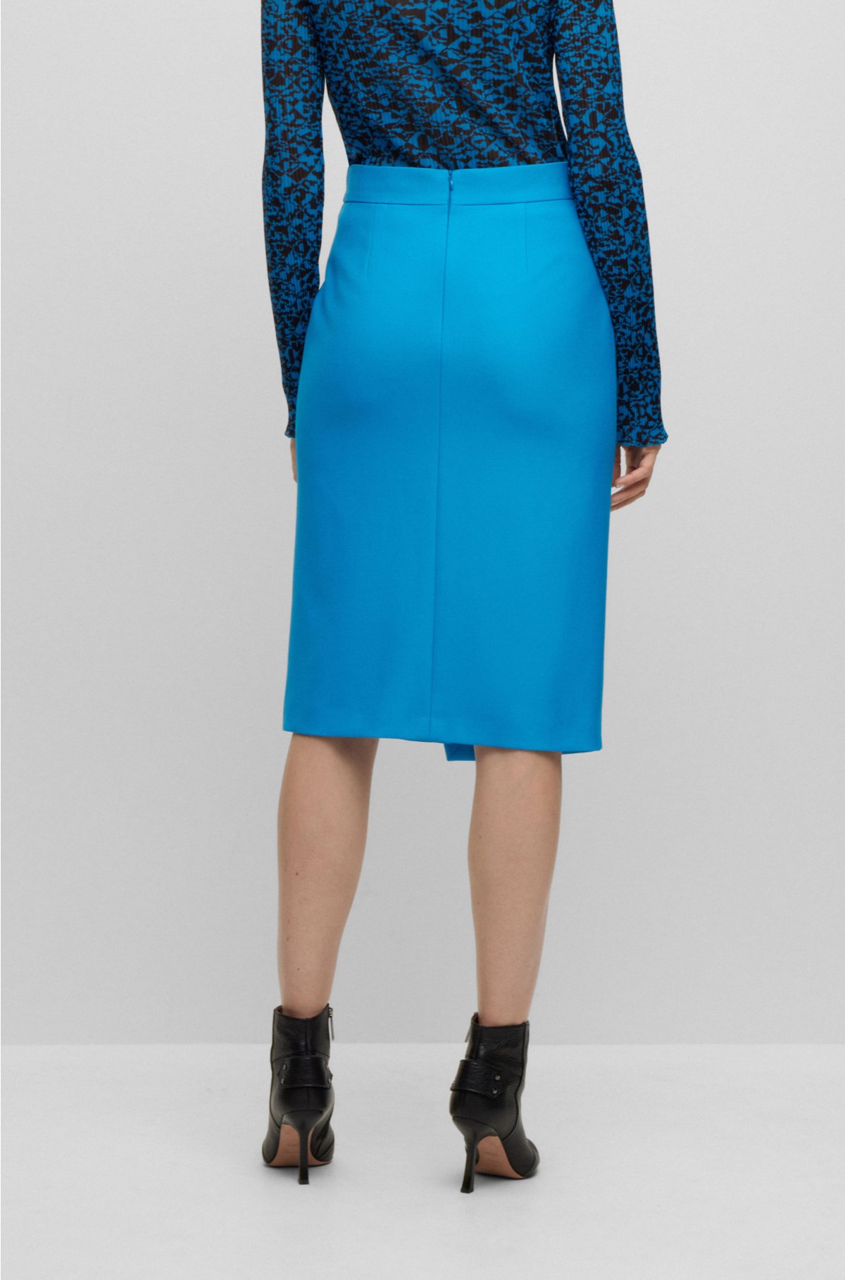 BOSS - Pencil skirt in stretch fabric with asymmetric front zip