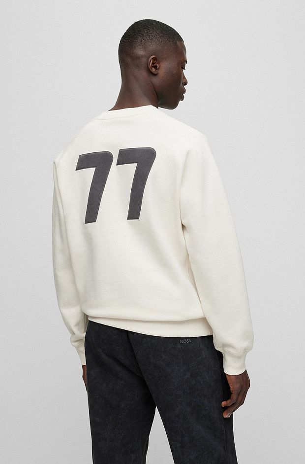 Relaxed-fit cotton-terry sweatshirt with flocked details, White