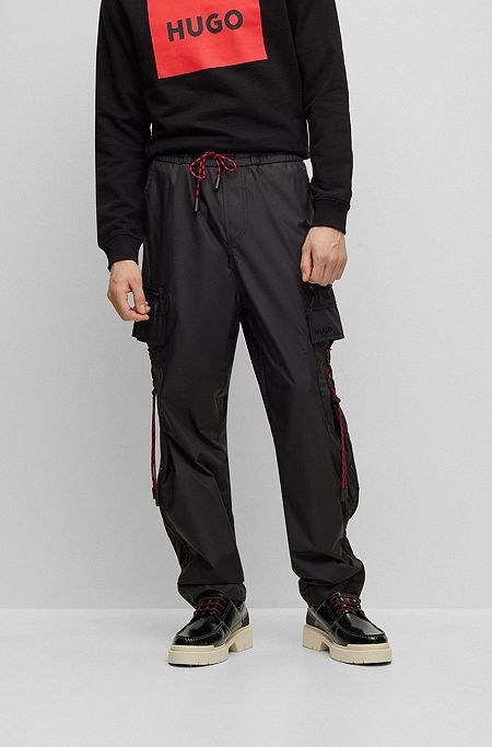 Recycled-ripstop cargo trousers with logo print, Black