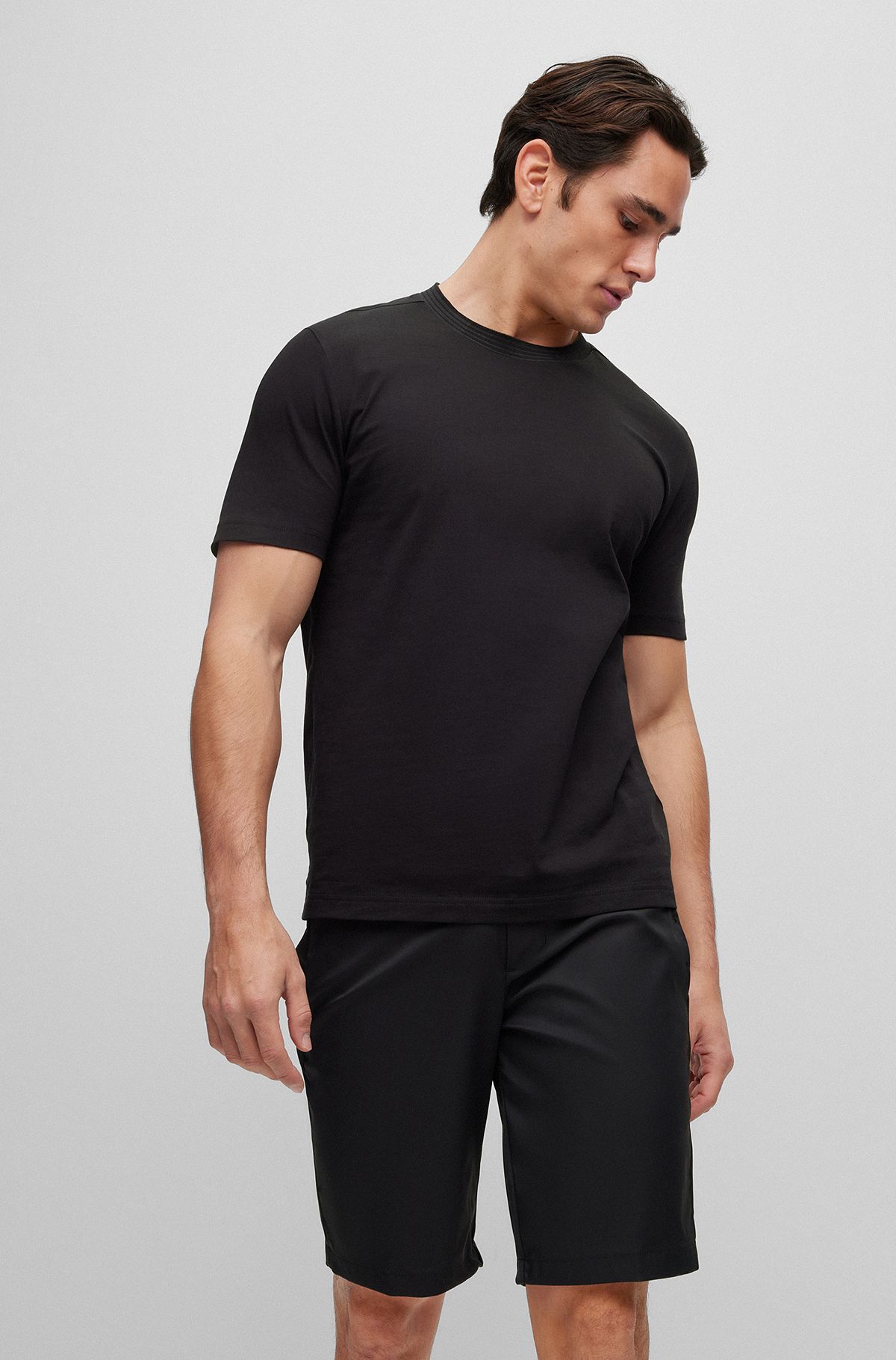 Cotton-jersey T-shirt with logo collar, Black