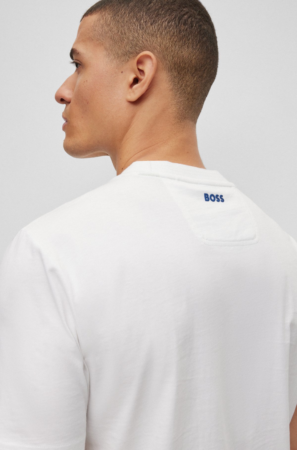 Cotton-jersey T-shirt with logo collar, White
