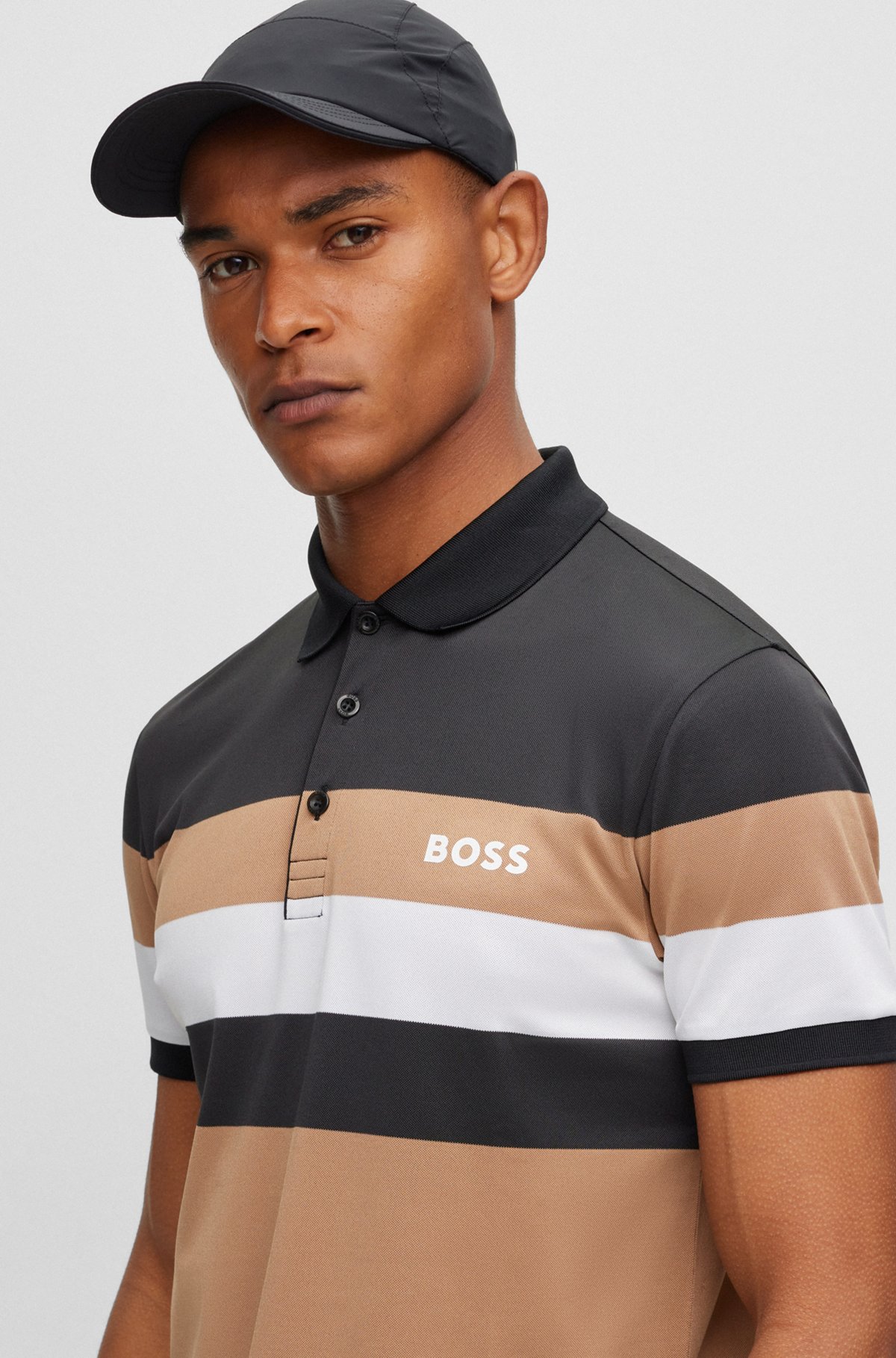 BOSS x Matteo Berrettini slim-fit striped polo shirt, Beige
