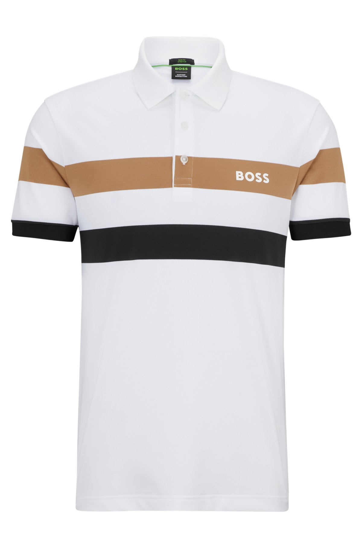BOSS x Matteo Berrettini slim-fit striped polo shirt, White