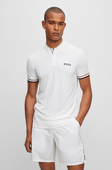 BOSS x Matteo Berrettini Slim-Fit Poloshirt mit Streifen, Weiß