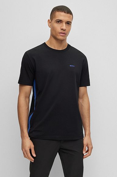 Regular-Fit T-Shirt aus Stretch-Baumwolle mit Tape an den Seiten, Schwarz