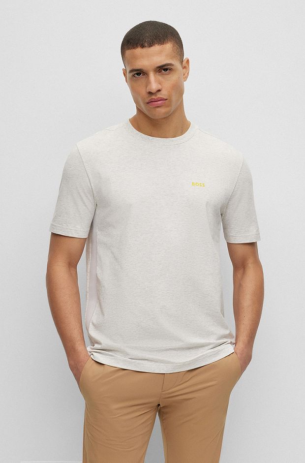 Regular-Fit T-Shirt aus Stretch-Baumwolle mit Tape an den Seiten, Hellgrau