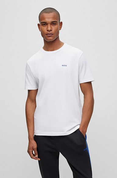 T-shirt Regular Fit en coton stretch avec ruban de chaque côté, Blanc