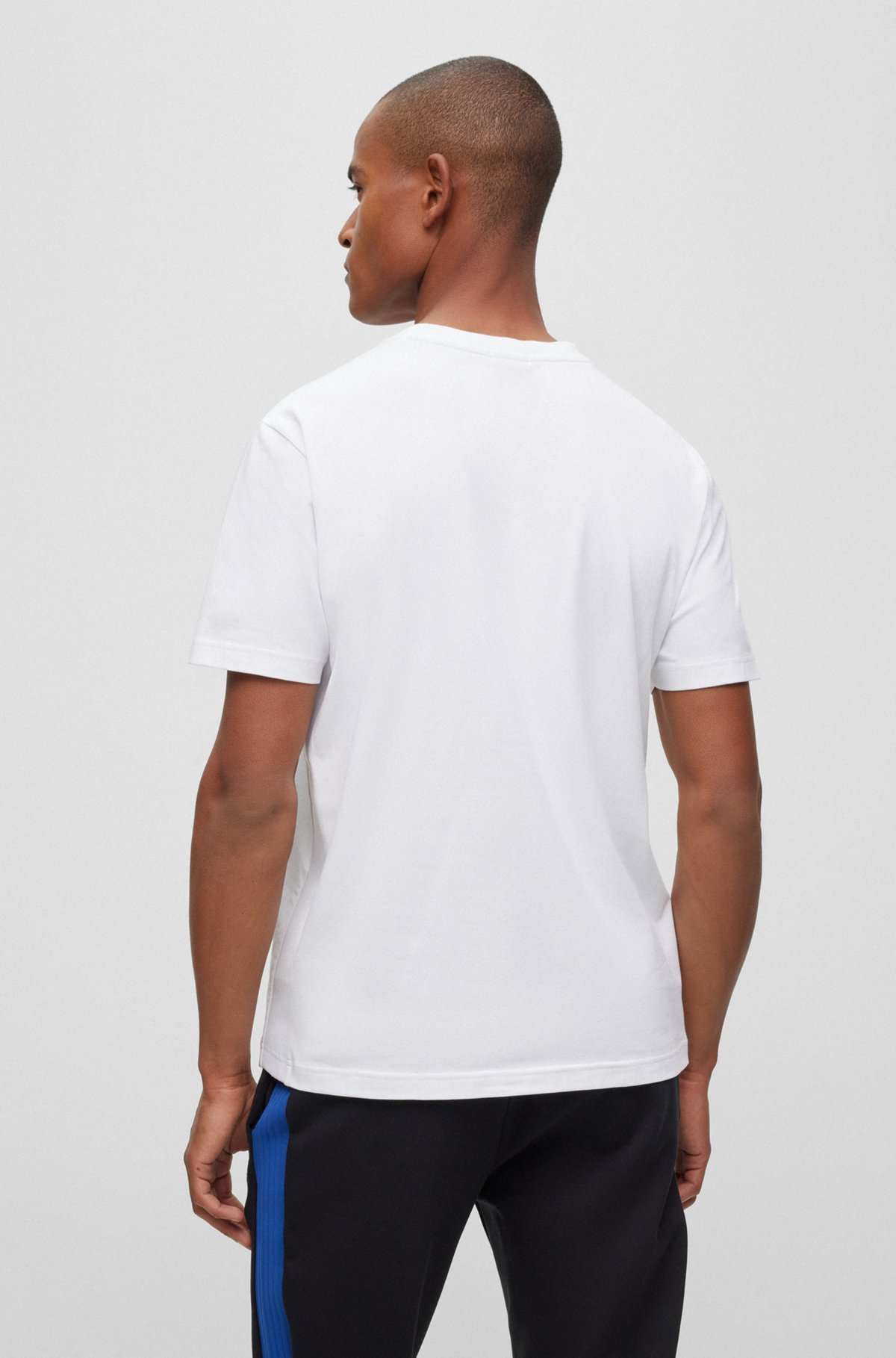 Regular-fit T-shirt in stretch cotton with side tape, White