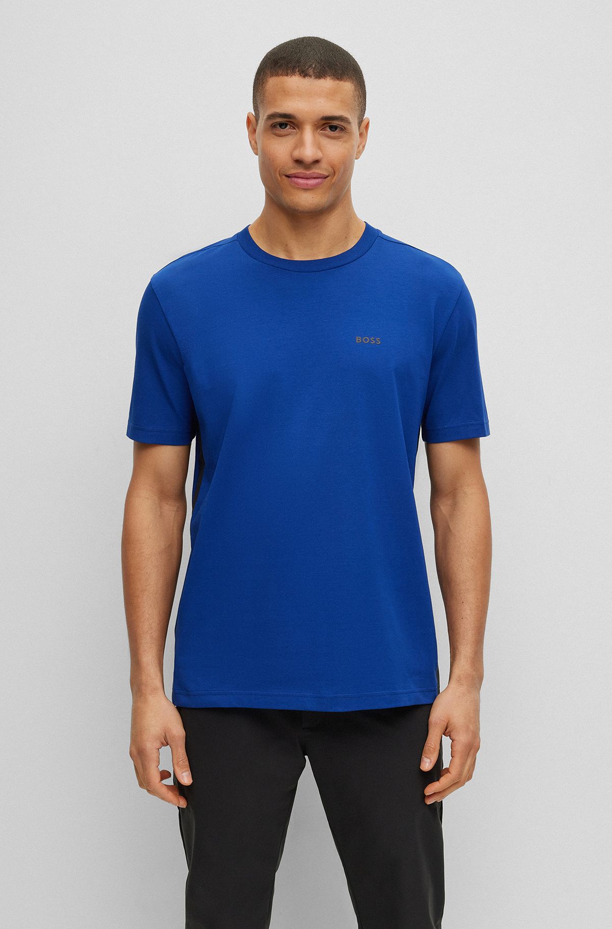Regular-Fit T-Shirt aus Stretch-Baumwolle mit Tape an den Seiten, Blau