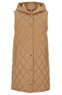 Wasserabweisende Steppweste mit Logo-Druckknöpfen, Beige