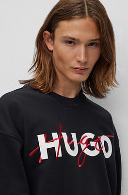 HUGO - コットンブレンド リラックスフィット スウェットシャツ ダブルロゴ