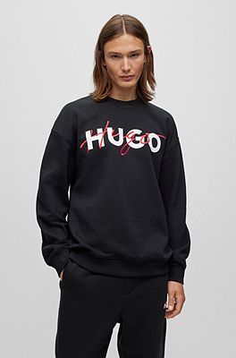 HUGO - コットンブレンド リラックスフィット スウェットシャツ ダブルロゴ