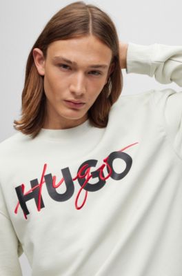 HUGO - Cotton-blend relaxed-fit sweatshirt with double logo