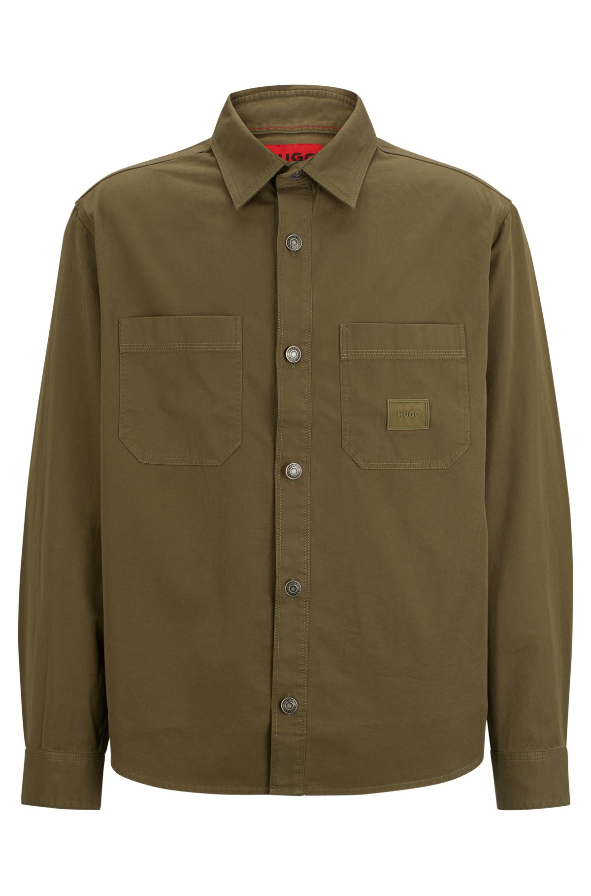 Oversized-fit overshirt in cotton twill with patch pockets, Dark Green