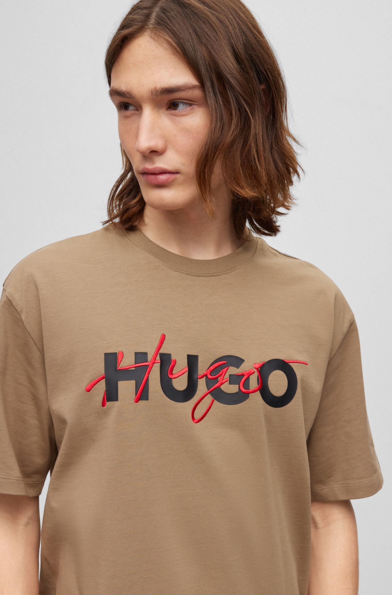 HUGO   コットンジャージー Tシャツ ダブルロゴプリント