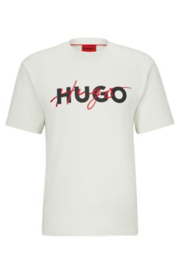 HUGO - コットンジャージー Tシャツ ダブルロゴプリント