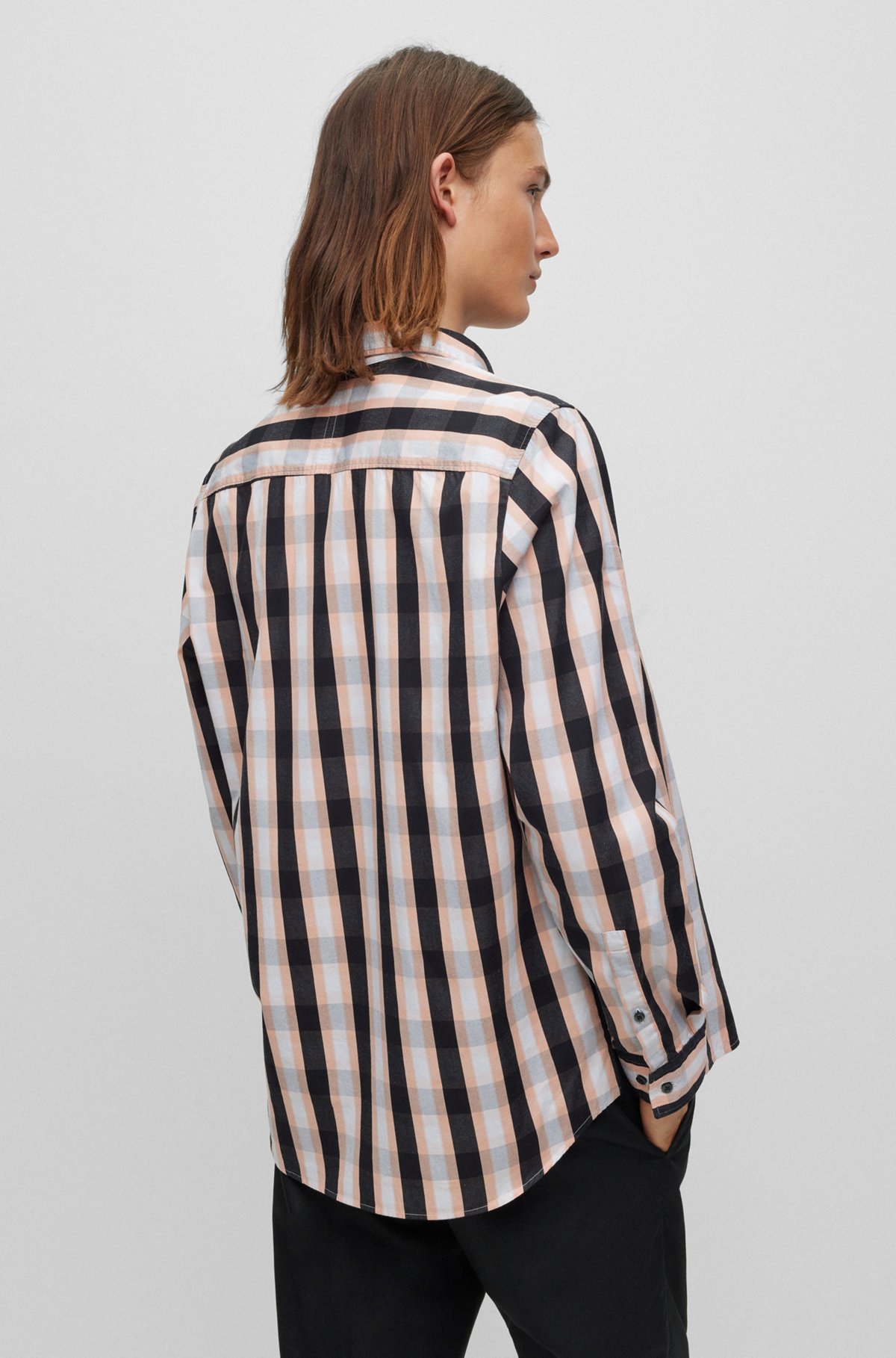 Relaxed-fit shirt in checked cotton poplin, Orange