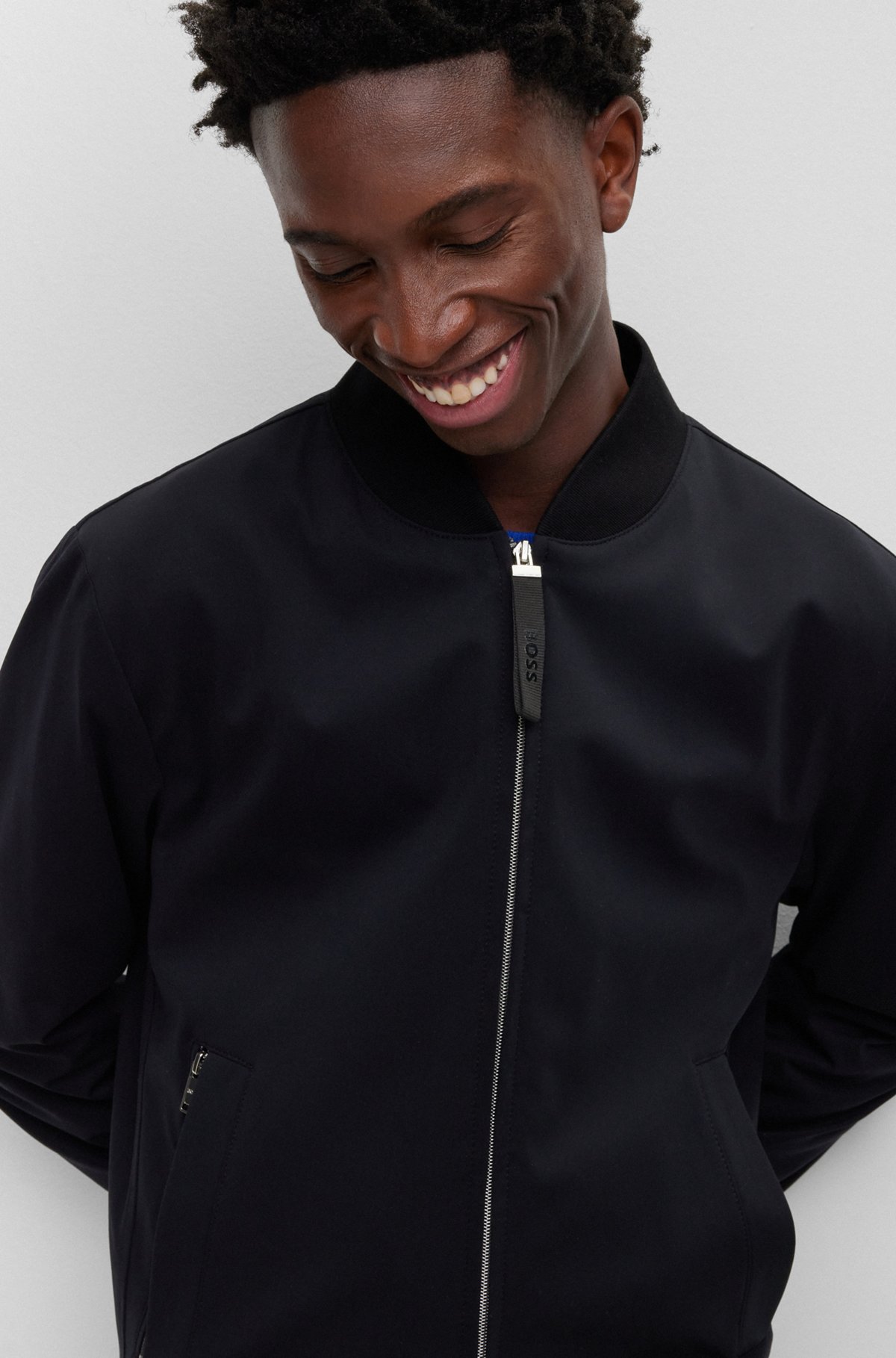 Slim-fit jacket in performance-stretch jersey, Black