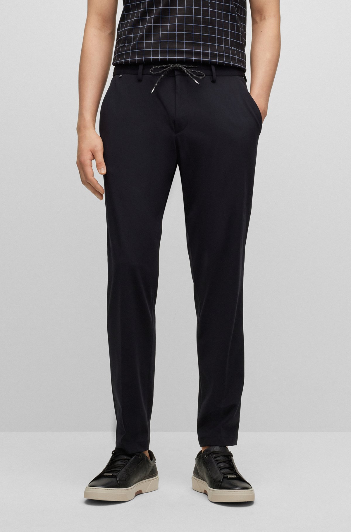 Slim-fit trousers in performance-stretch jersey, Black