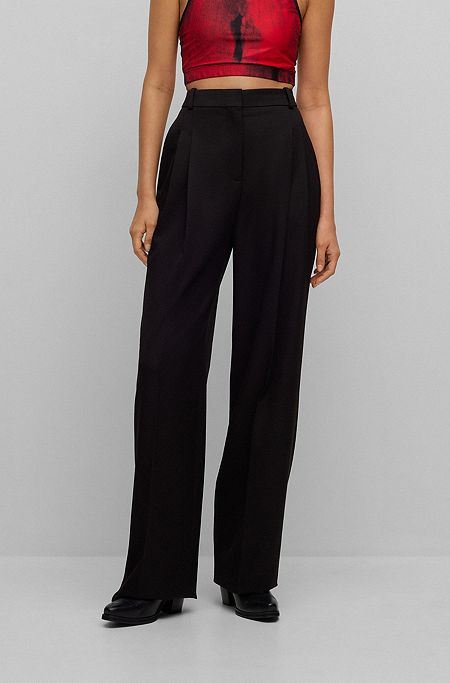 Relaxed-fit trousers in stretch fabric with front pleats, Black
