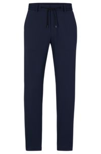 Slim-fit trousers in performance-stretch jersey, Dark Blue