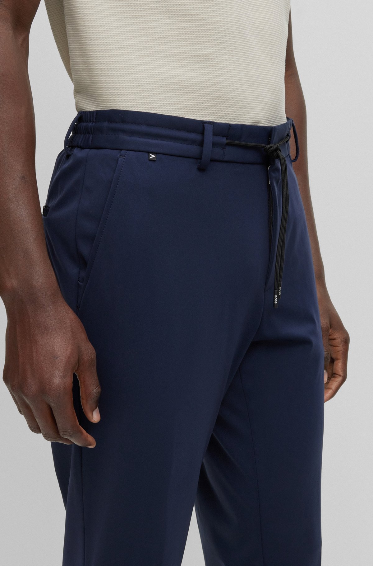 Slim-fit broek van hoogwaardige stretchjersey, Donkerblauw