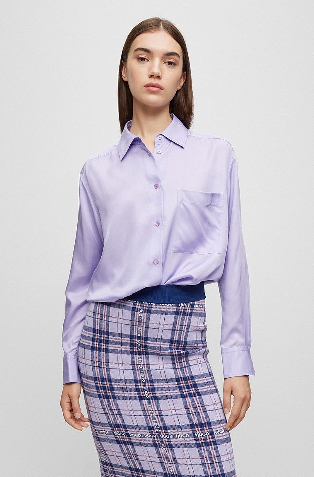 Oversized-fit blouse with logo flag, Light Purple