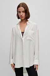 Oversized-fit blouse in striped fabric with point collar, Patterned