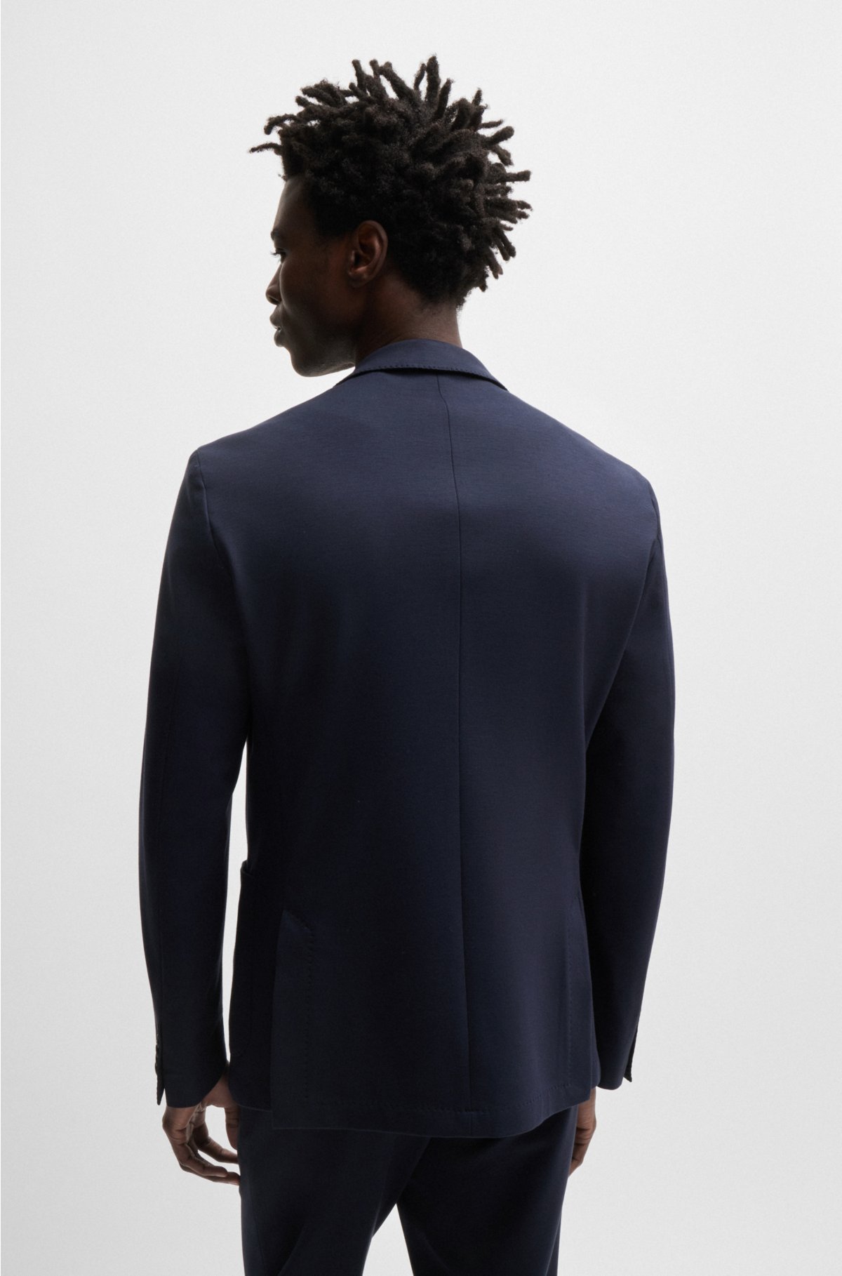 Slim-fit jacket in interlock stretch jersey, Dark Blue