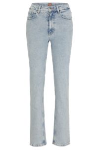High-waisted jeans in blue denim with utilitarian details, Light Blue