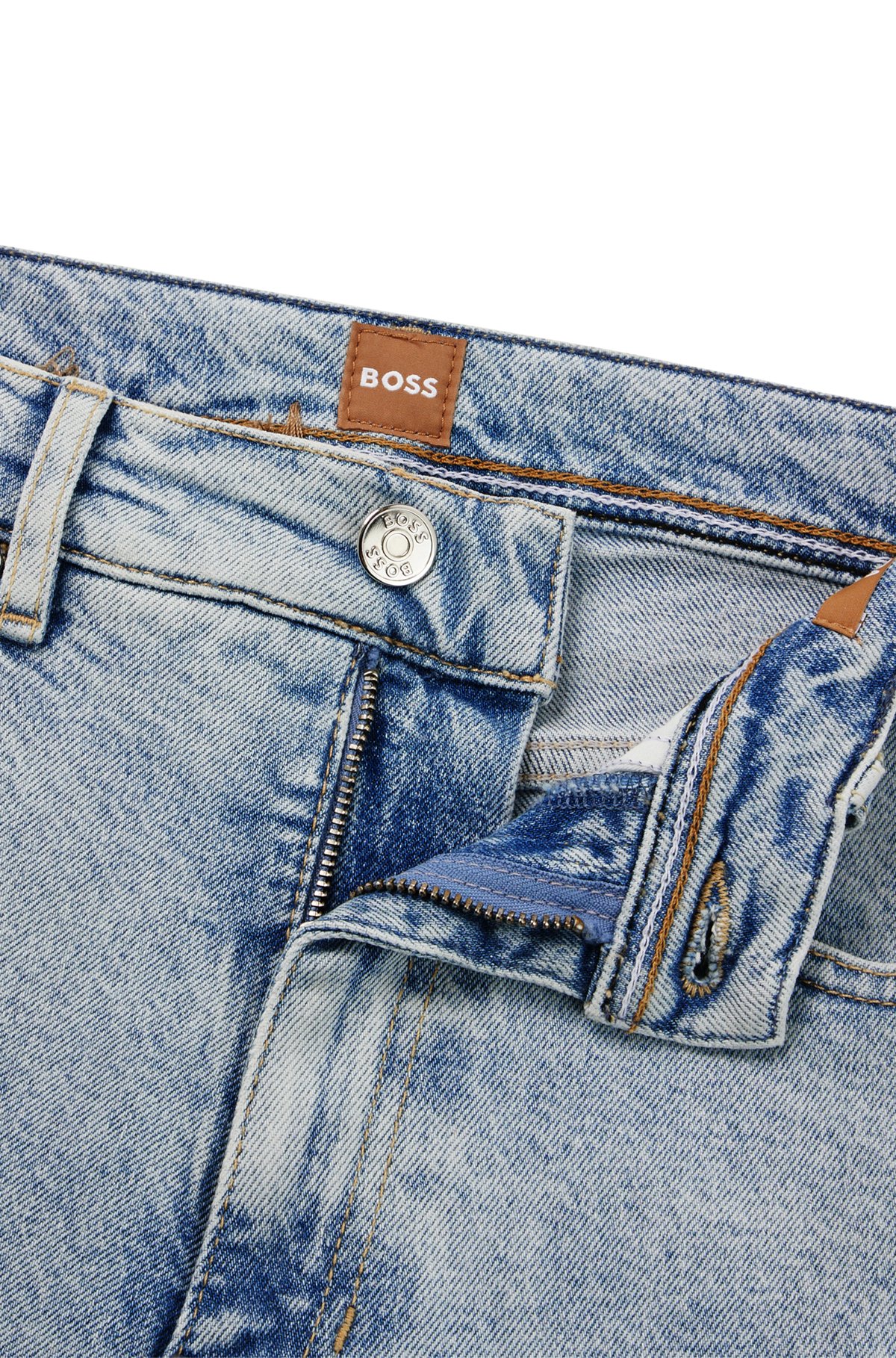 High-waisted jeans in blue denim with utilitarian details, Light Blue