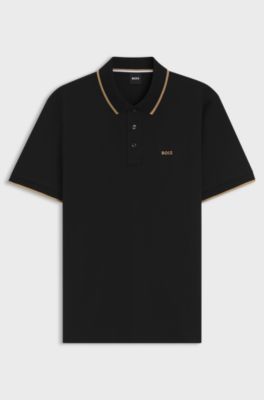 Cotton-piqu&eacute; polo shirt with contrast tipping, Black