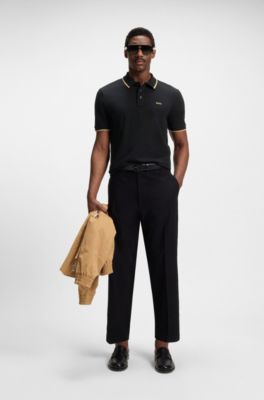 Polo en piqu&eacute; de coton avec liser&eacute;s contrastants, Noir