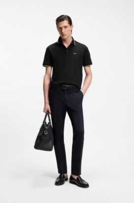 Cotton-piqu&eacute; polo shirt with contrast tipping, Black