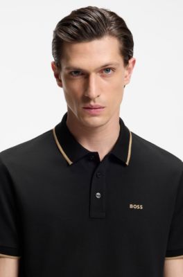 Cotton-piqu&eacute; polo shirt with contrast tipping, Black