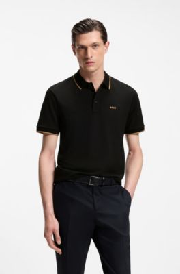 Cotton-piqu&eacute; polo shirt with contrast tipping, Black