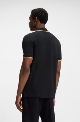 Cotton-piqu&eacute; polo shirt with contrast tipping, Black