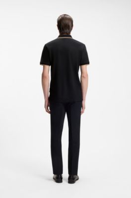 Cotton-piqu&eacute; polo shirt with contrast tipping, Black