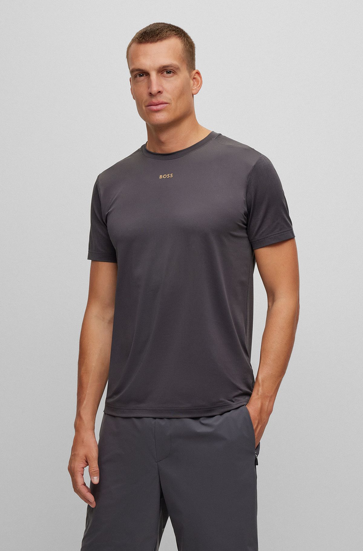 Slim-fit T-shirt with decorative reflective pattern, Dark Grey